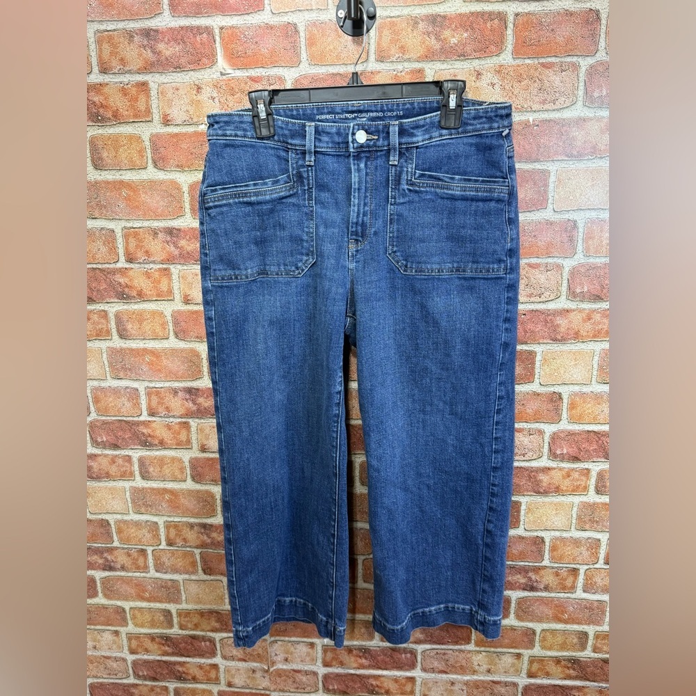 wide leg cropped front pocket Girlfriend Jeans - Dark Blue Denim sz 1.5 (10)